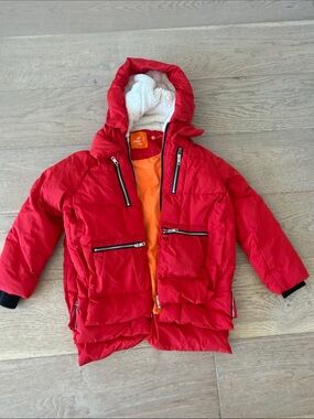 OshKosh B'gosh Red Kids Hooded Puffer Coat with Orange Lining